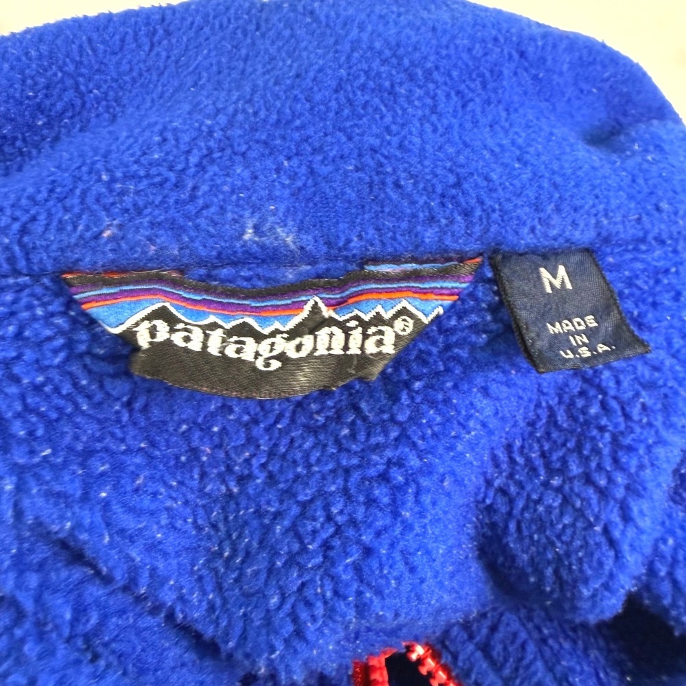 VTG 1989 Patagonia Fleece Pile 1/2 Zip Synchilla Pullover Blue Teal Red Mens M - Picture 5 of 10